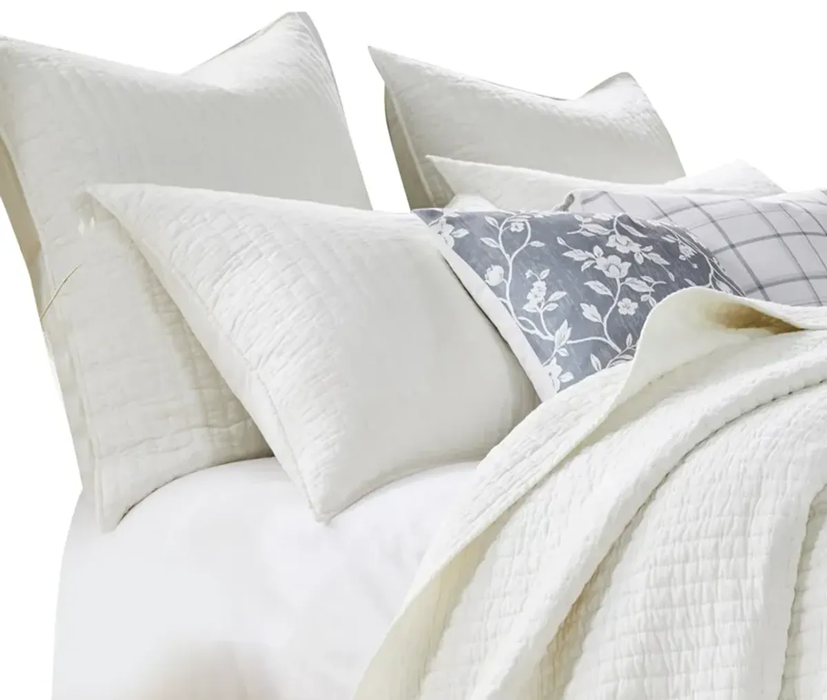 Xumi 2pc Twin Quilt and Pillow Sham Set, Channeled, Antique White Cotton - Benzara