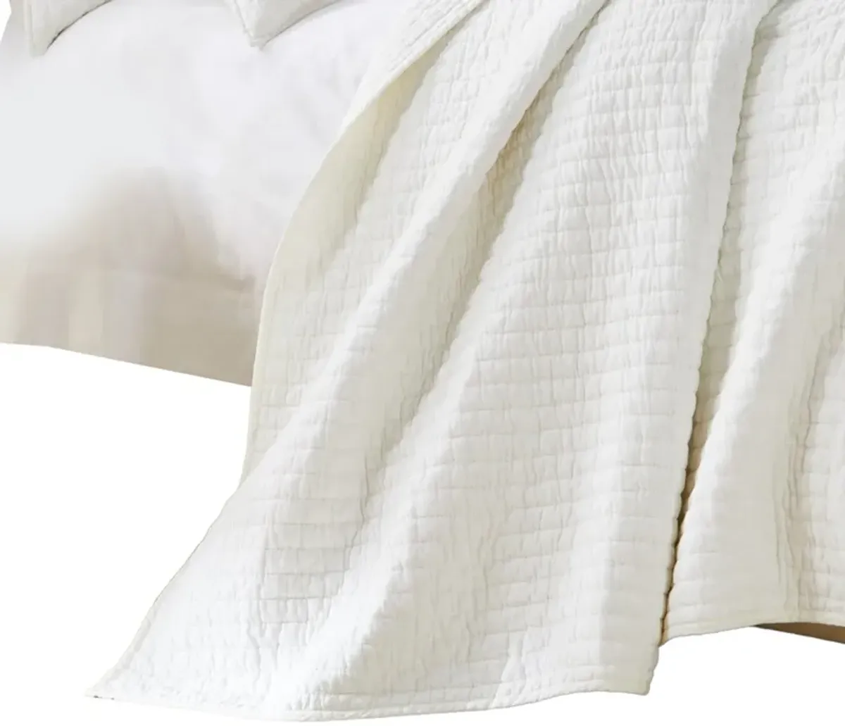 Xumi 2pc Twin Quilt and Pillow Sham Set, Channeled, Antique White Cotton - Benzara