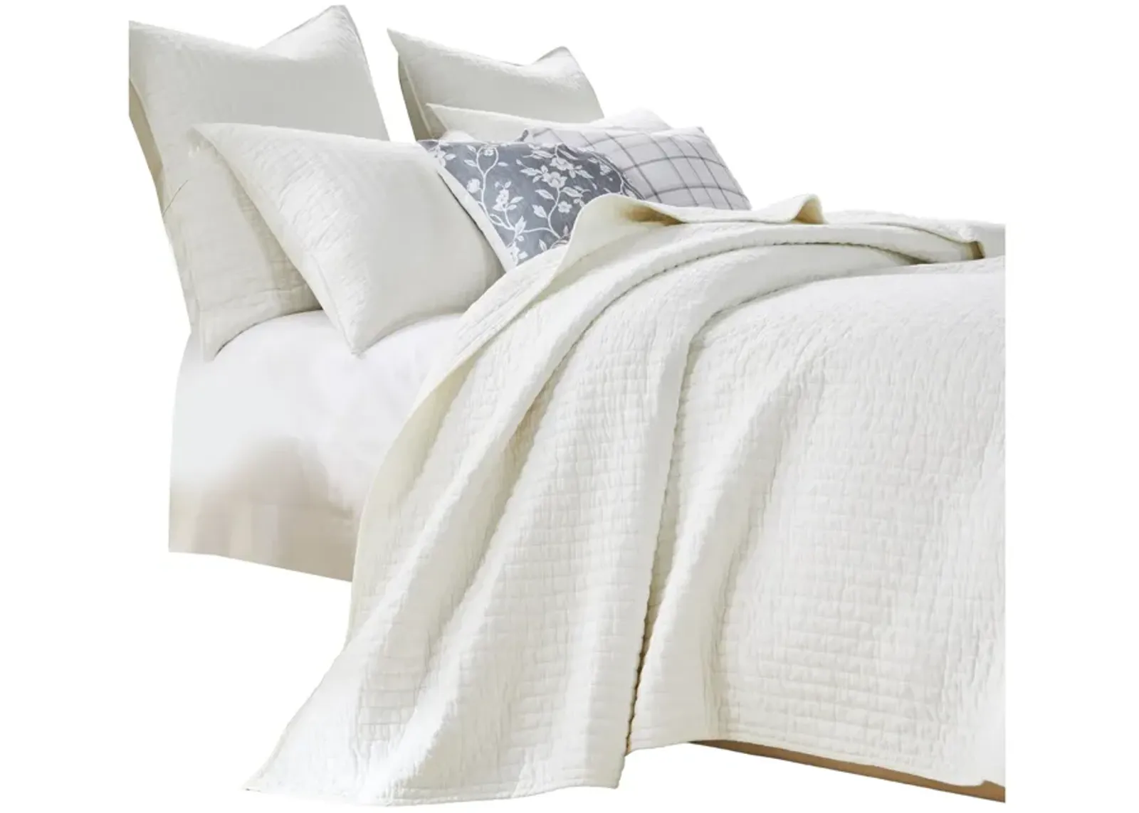 Xumi 2pc Twin Quilt and Pillow Sham Set, Channeled, Antique White Cotton - Benzara