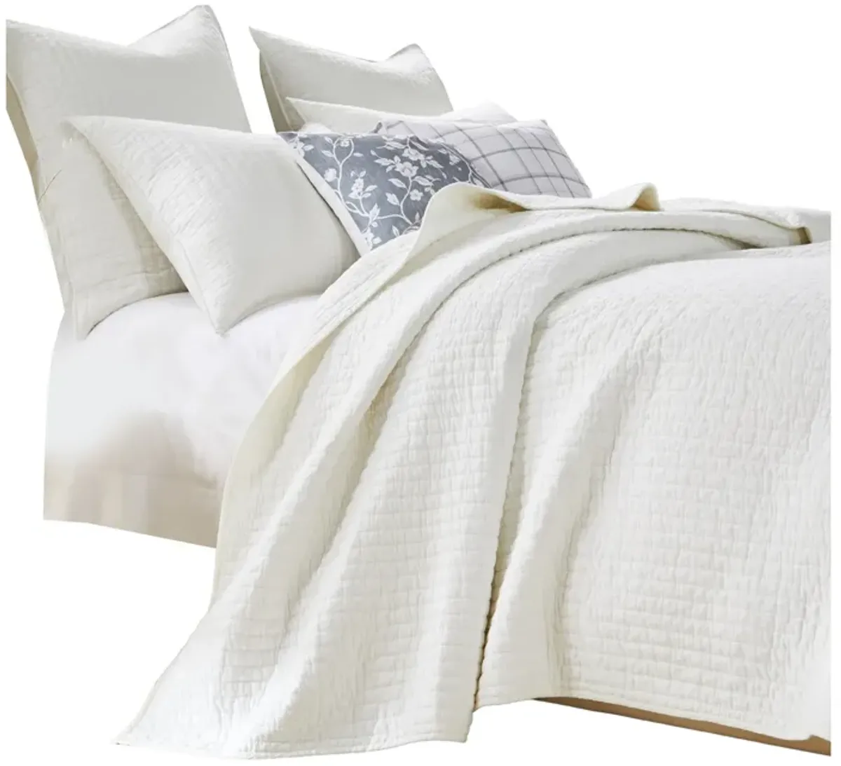 Xumi 2pc Twin Quilt and Pillow Sham Set, Channeled, Antique White Cotton - Benzara