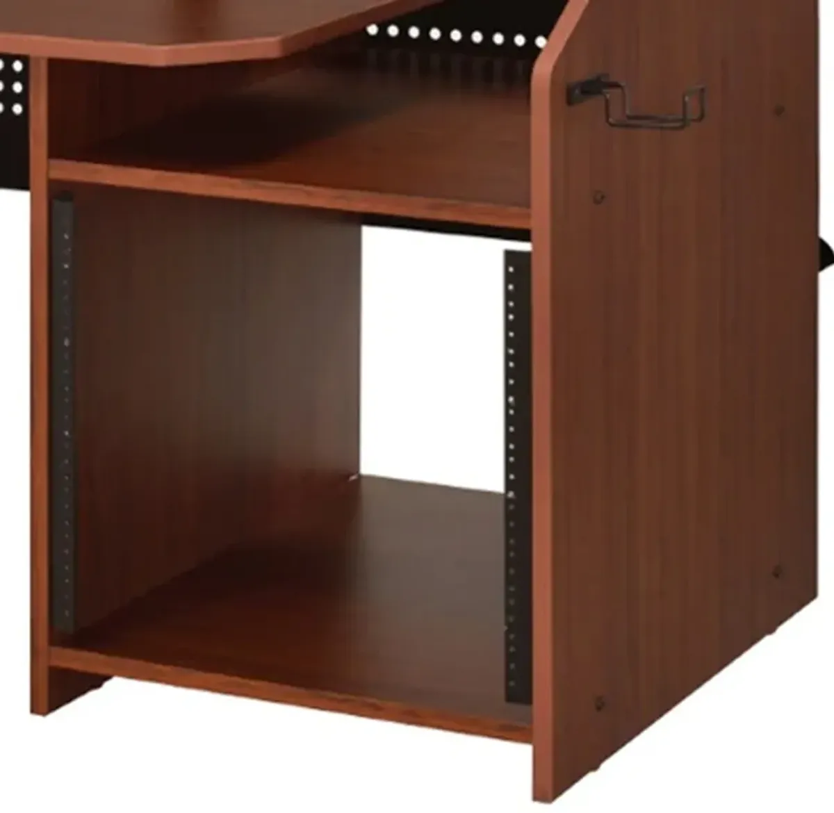 71 Inch Wood Music Desk Studio Workstation, 3 Shelves, Cherry Brown-Benzara