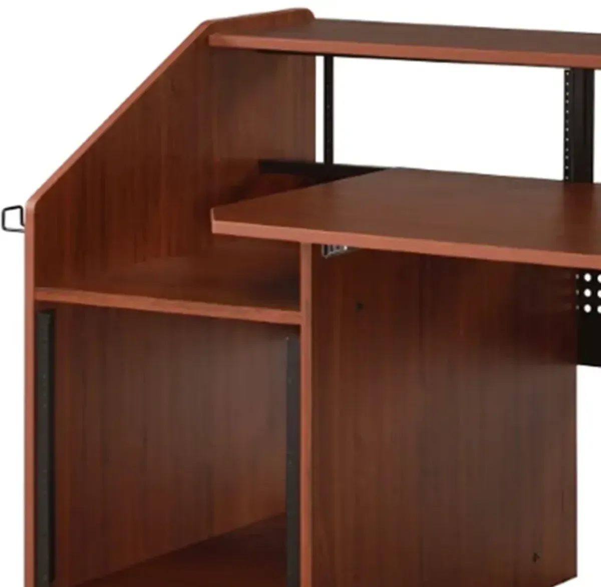 71 Inch Wood Music Desk Studio Workstation, 3 Shelves, Cherry Brown-Benzara