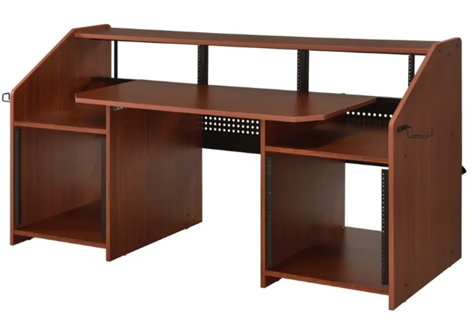 71 Inch Wood Music Desk Studio Workstation, 3 Shelves, Cherry Brown-Benzara