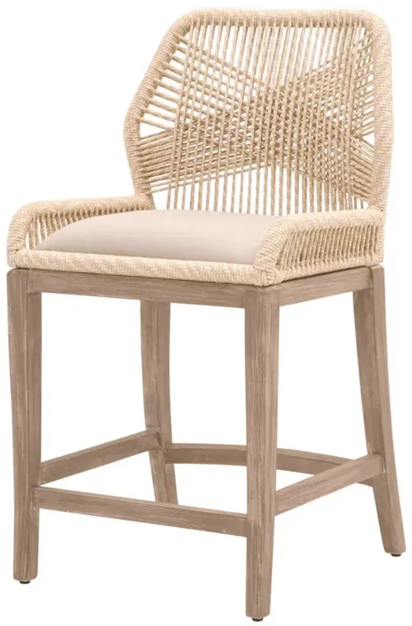 Intricate Rope Weaved Padded Counter Stool, Beige and Brown-Benzara
