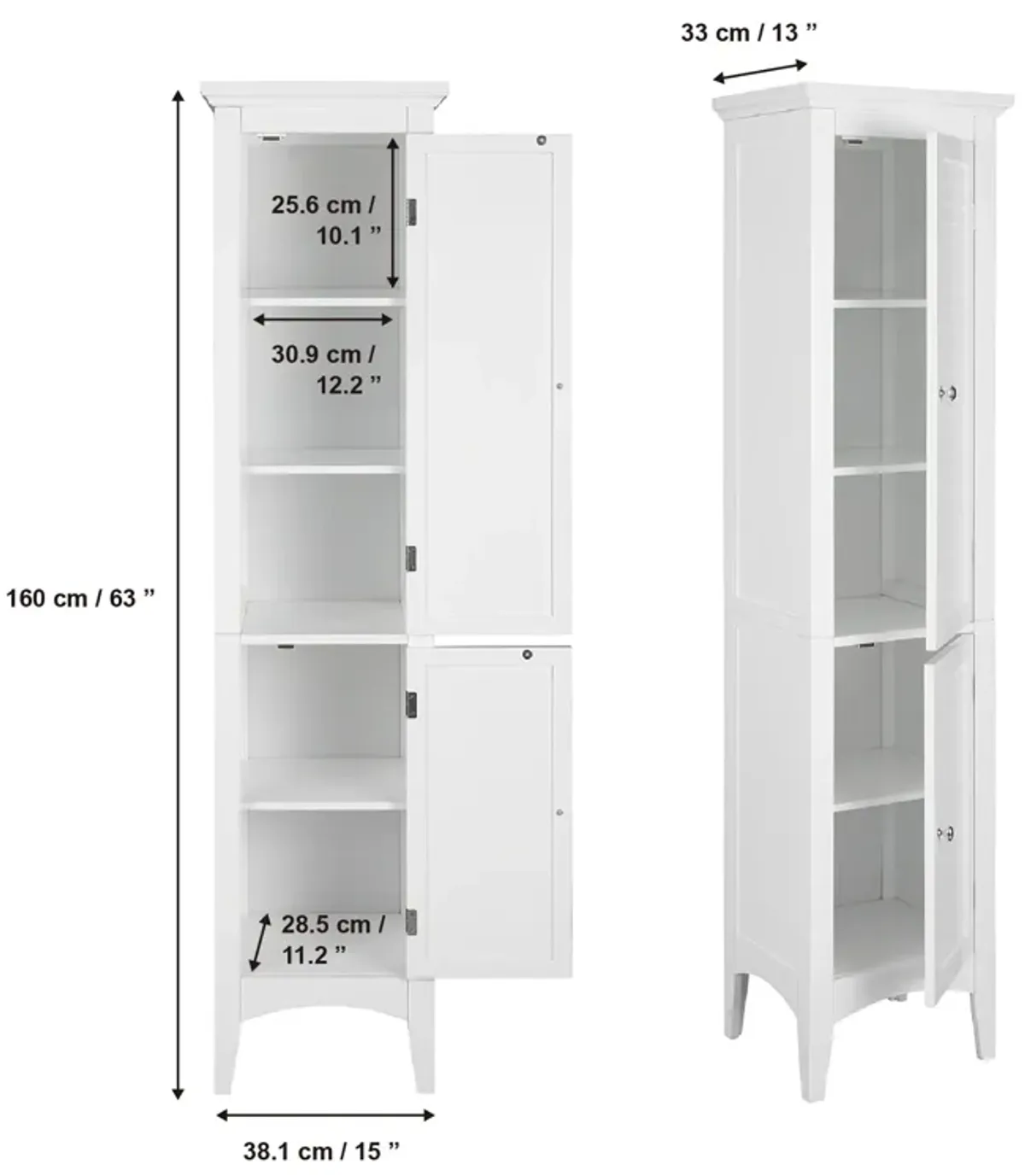 Teamson Home Glancy Two Shutter Doors Wooden Tall Tower Storage Cabinet White