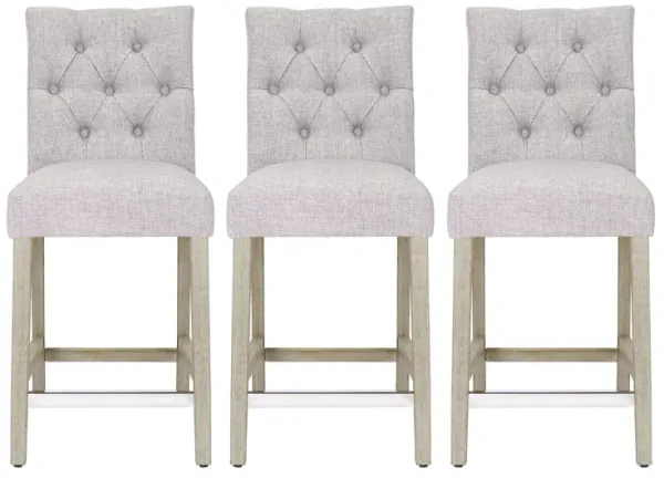 WestinTrends 24" Linen Fabric Tufted Upholstered Counter Stool (Set of 3), Antique Grey
