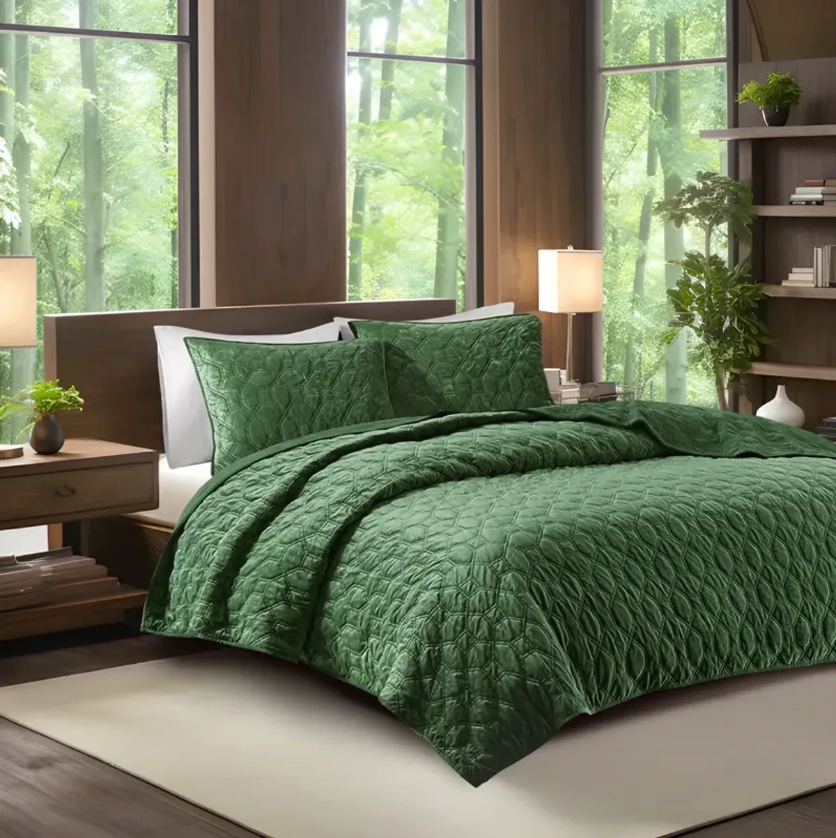 Gracie Mills Gayle 3-Piece Casual Geometric Velvet Quilt Set