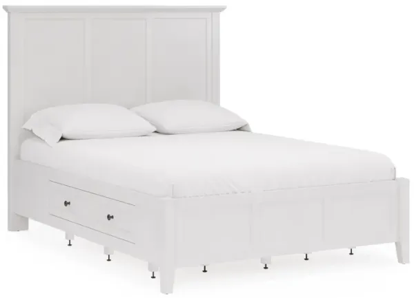Benjara Fritz Queen Size Storage Bed, Three Panel Beveled Top, Brilliant White Wood