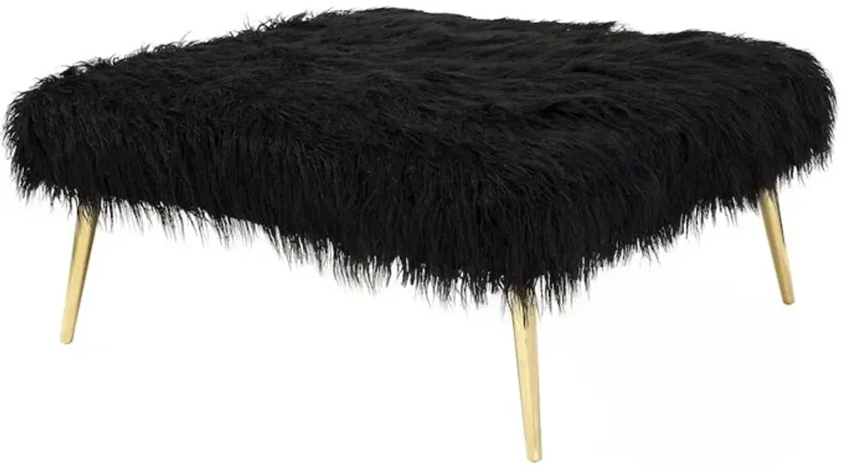 Pangea Home Lammy 36 Square Ottoman Gold/Black Faux Fur