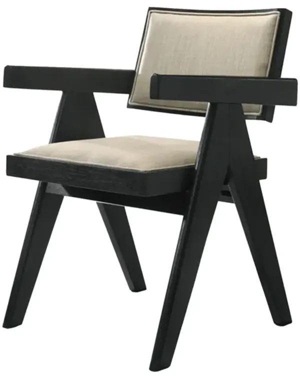 Bili 21 Inch Dining Armchair Set of 2, Open Back, Beige Upholstery, Black - Benzara