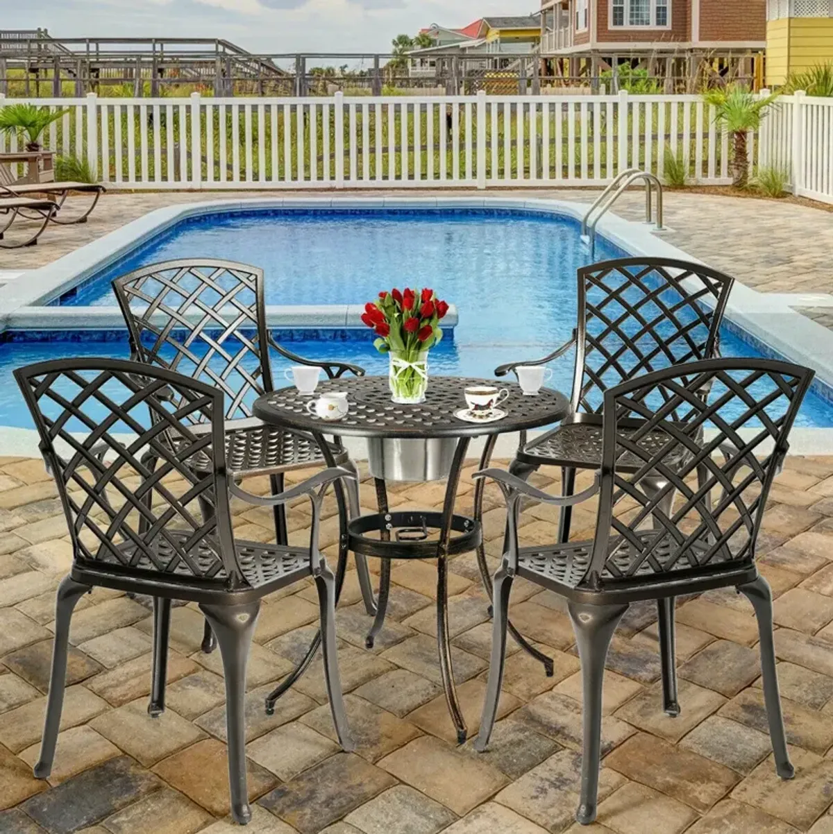 Outdoor Aluminum Dining Set of 2 Patio Bistro Chairs