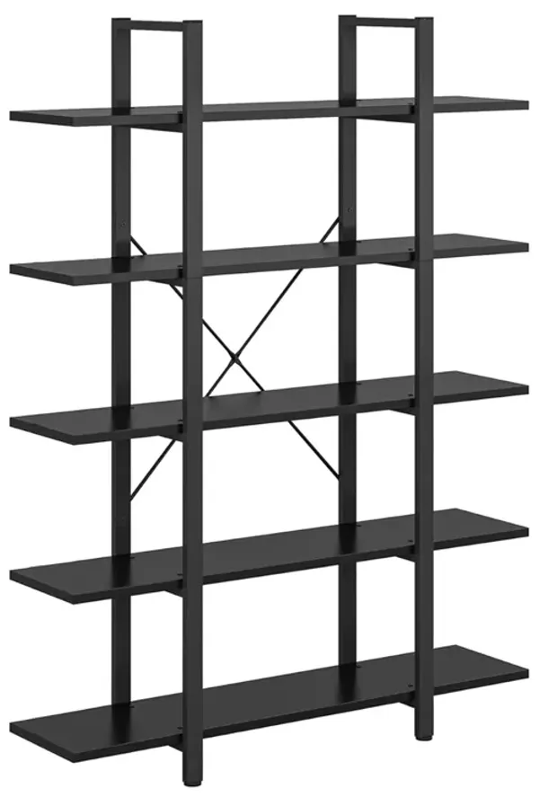 Etagere Bookshelf, 5 Tier Display Shelves, 70 Inch Black Metal Frame - Benzara