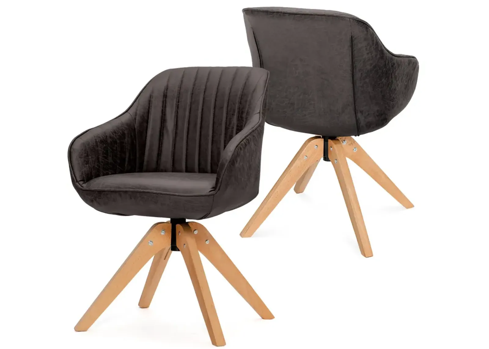 Modern Leathaire Set of 2 Swivel Accent Chair with Beech Wood Legs