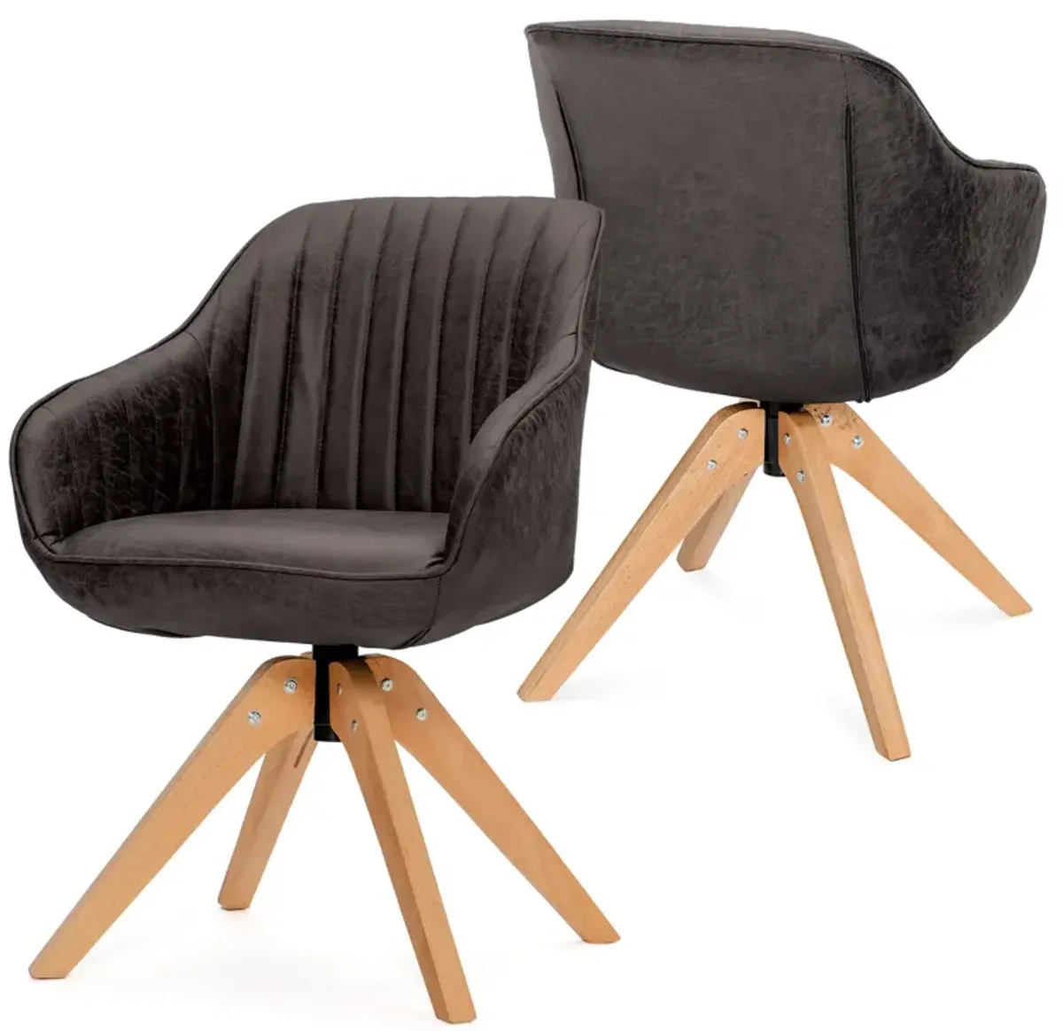 Modern Leathaire Set of 2 Swivel Accent Chair with Beech Wood Legs