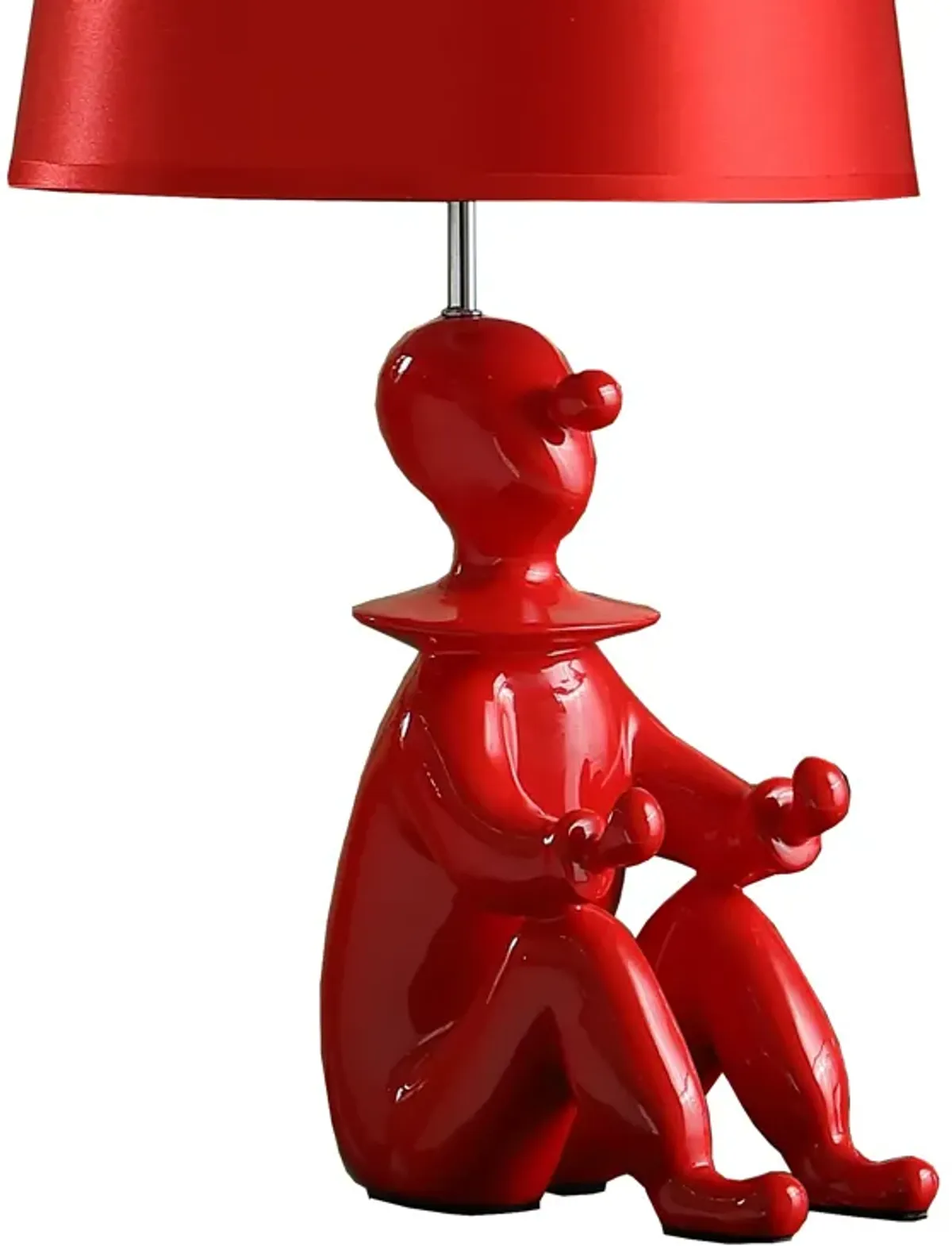 Fabric Shade Table Lamp with Polyresin Sitting Clown Base, Red - Benzara