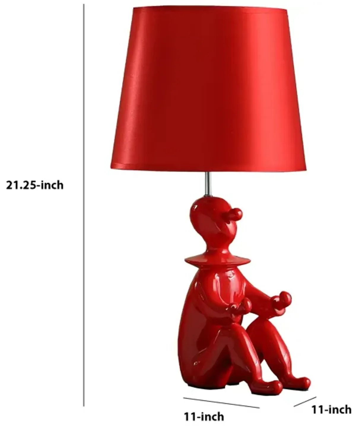 Fabric Shade Table Lamp with Polyresin Sitting Clown Base, Red - Benzara