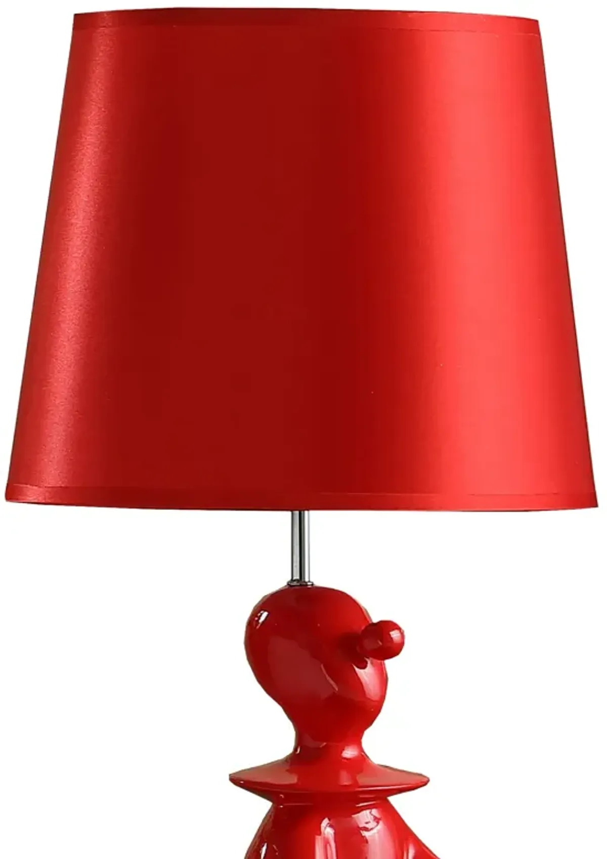 Fabric Shade Table Lamp with Polyresin Sitting Clown Base, Red - Benzara