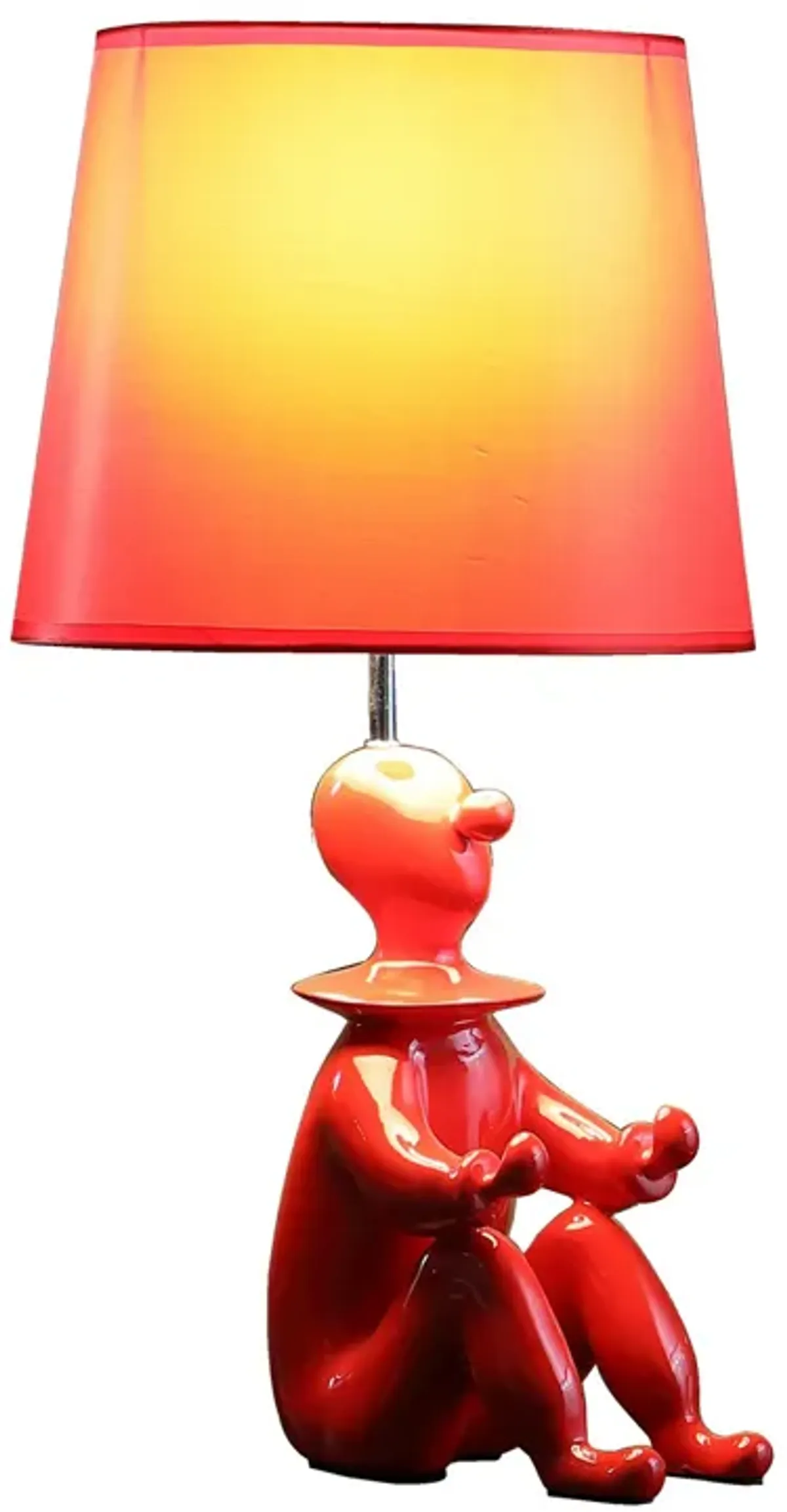 Fabric Shade Table Lamp with Polyresin Sitting Clown Base, Red - Benzara