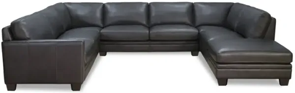 Naples Top Grain Leather U-Shape Sectional with Right End Ottoman