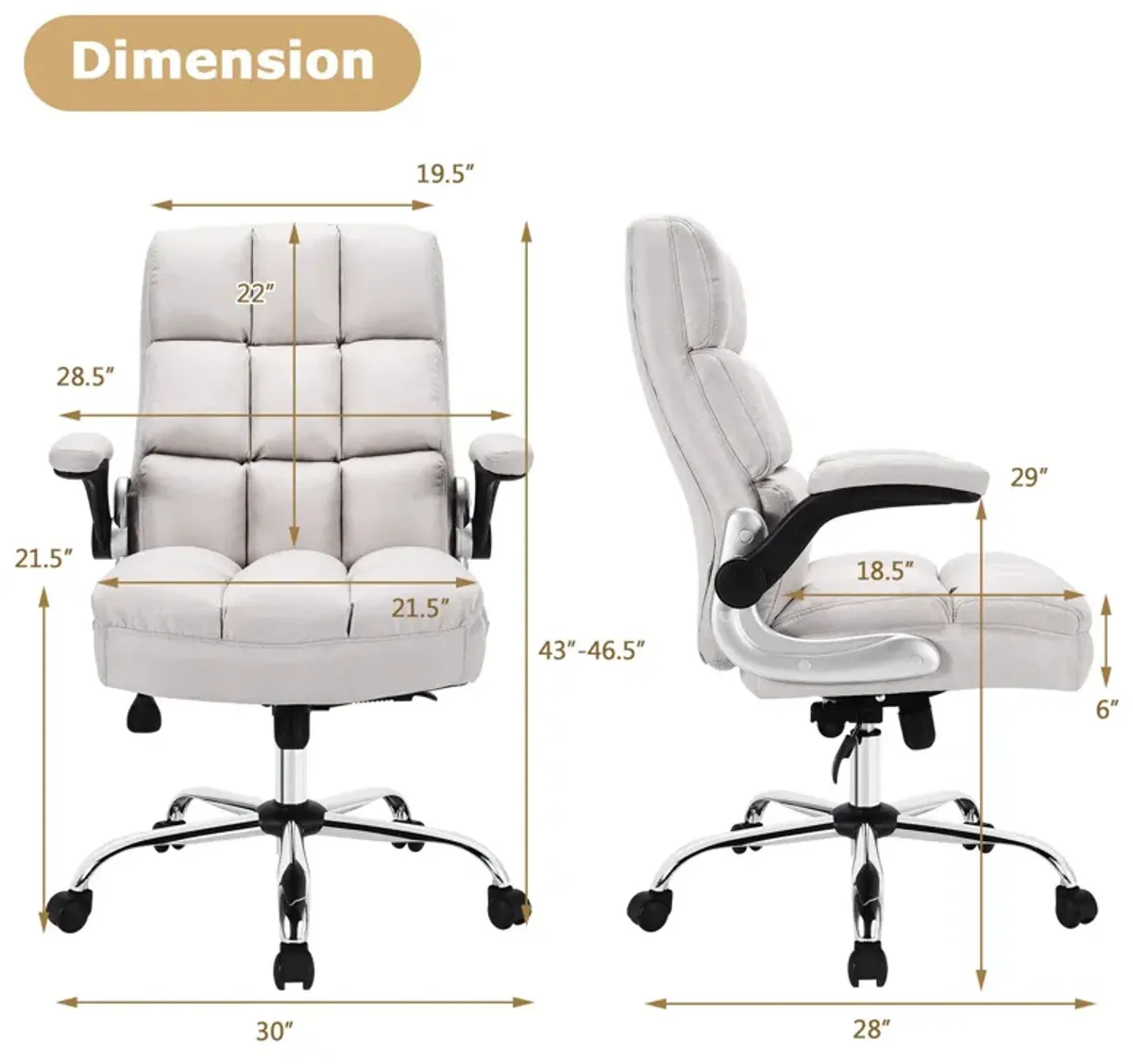 Adjustable Swivel Office Chair with High Back and Flip-up Arm for Home and Office