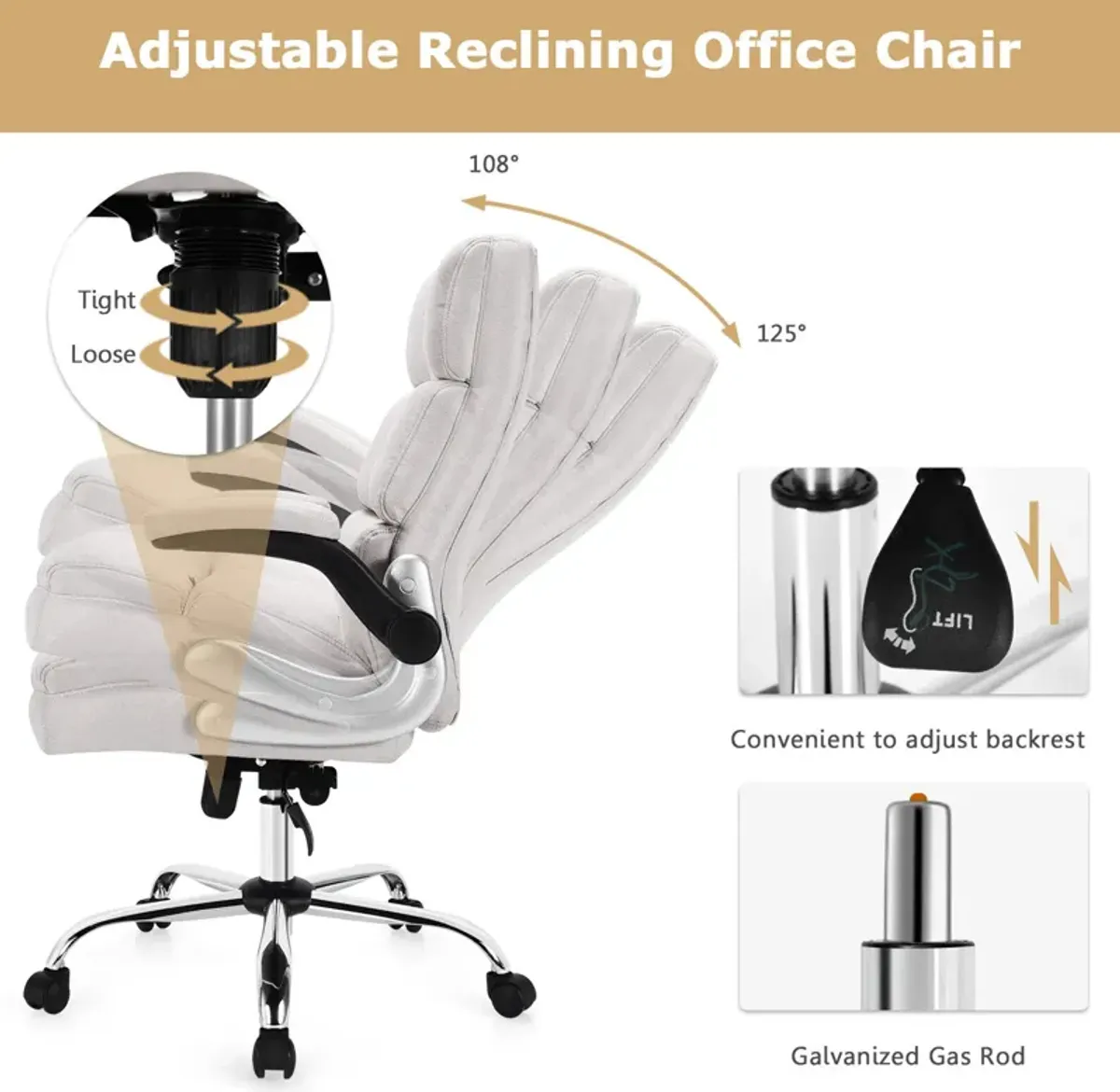 Adjustable Swivel Office Chair with High Back and Flip-up Arm for Home and Office