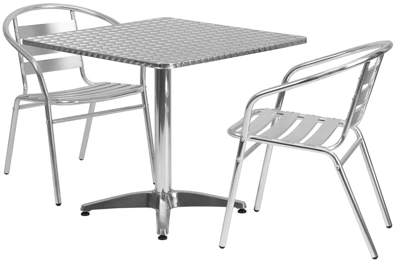 Flash Furniture Lila 31.5'' Square Aluminum Indoor-Outdoor Table Set with 2 Slat Back Chairs