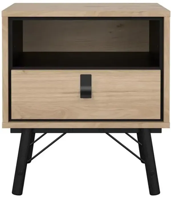 Tvilum Ry Nightstand with 1 Drawer and Open Shelf, Jackson Hickory/Black