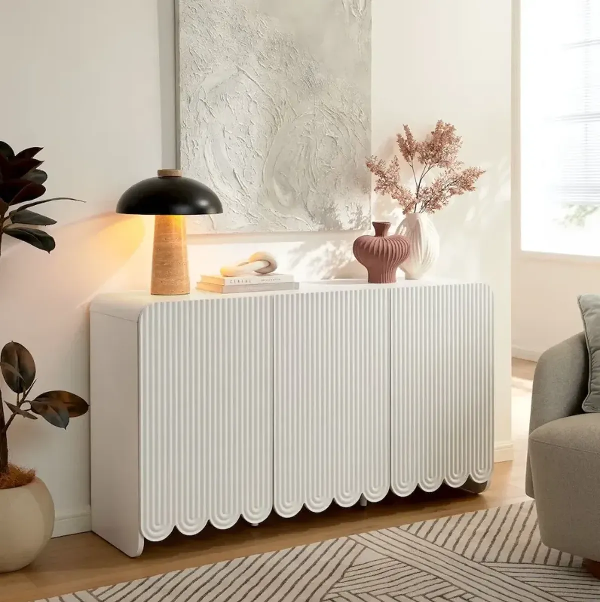 Modway Dahlia Fluted and Scalloped Sideboard Storage Cabinet