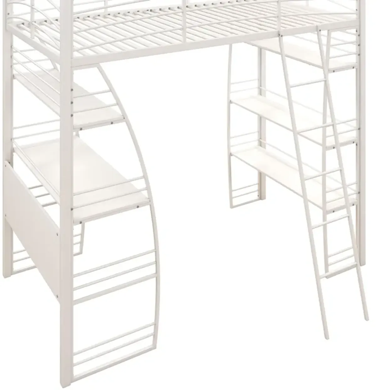 Atwater Living Lynn Modern Twin Loft Bed with Display Shelves and Desk