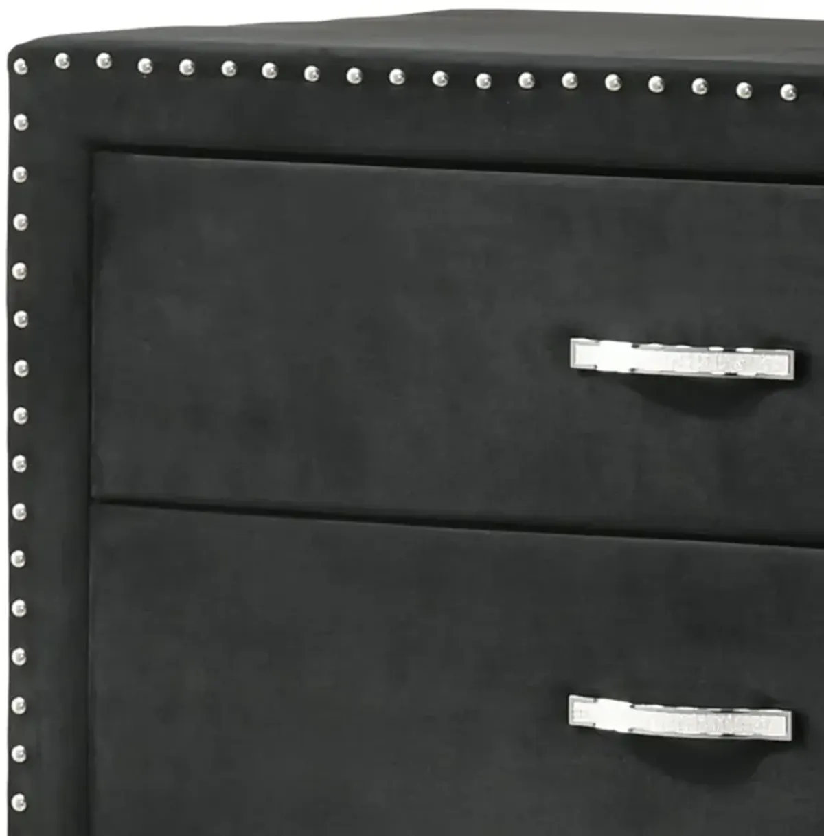 Moha 50 Inch Tall Dresser Chest, 5 Drawers, Metal Handles, Black Velvet - Benzara