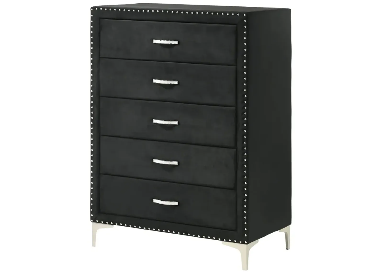 Moha 50 Inch Tall Dresser Chest, 5 Drawers, Metal Handles, Black Velvet - Benzara