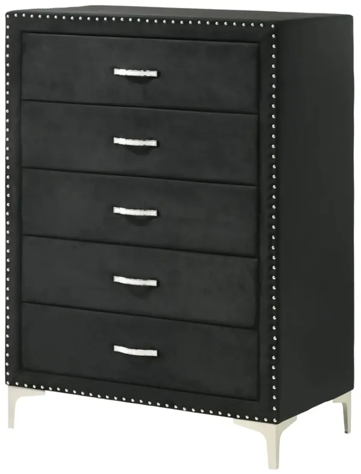 Moha 50 Inch Tall Dresser Chest, 5 Drawers, Metal Handles, Black Velvet - Benzara