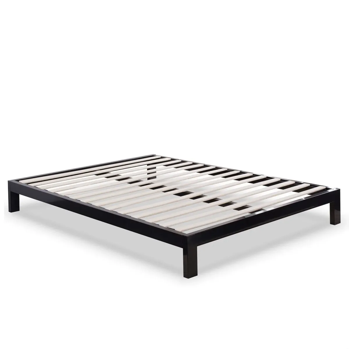 Hivvago King size Modern Black Metal Platform Bed Frame with Wood Slats