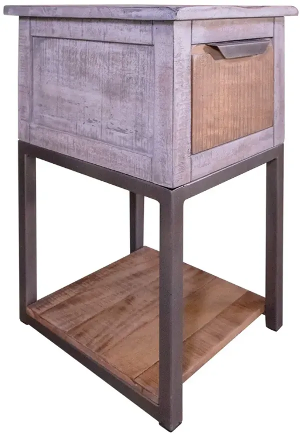 Benjara Dome 26 Inch Chairside End Table, Mango Wood, Drawer, Hand Distressed, Brown and Gray