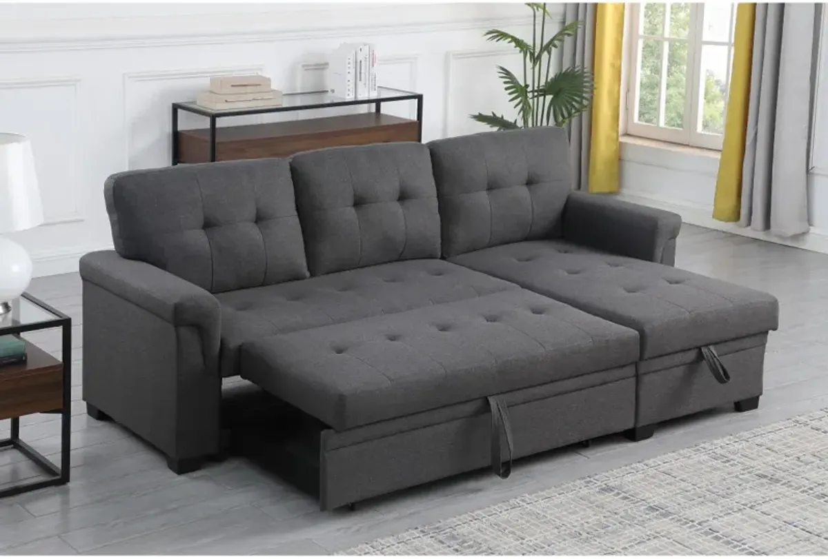 Lucca Dark Gray Linen Reversible Sleeper Sectional Sofa With Storage Chaise