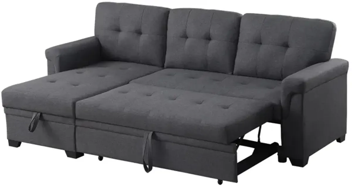 Lucca Dark Gray Linen Reversible Sleeper Sectional Sofa With Storage Chaise