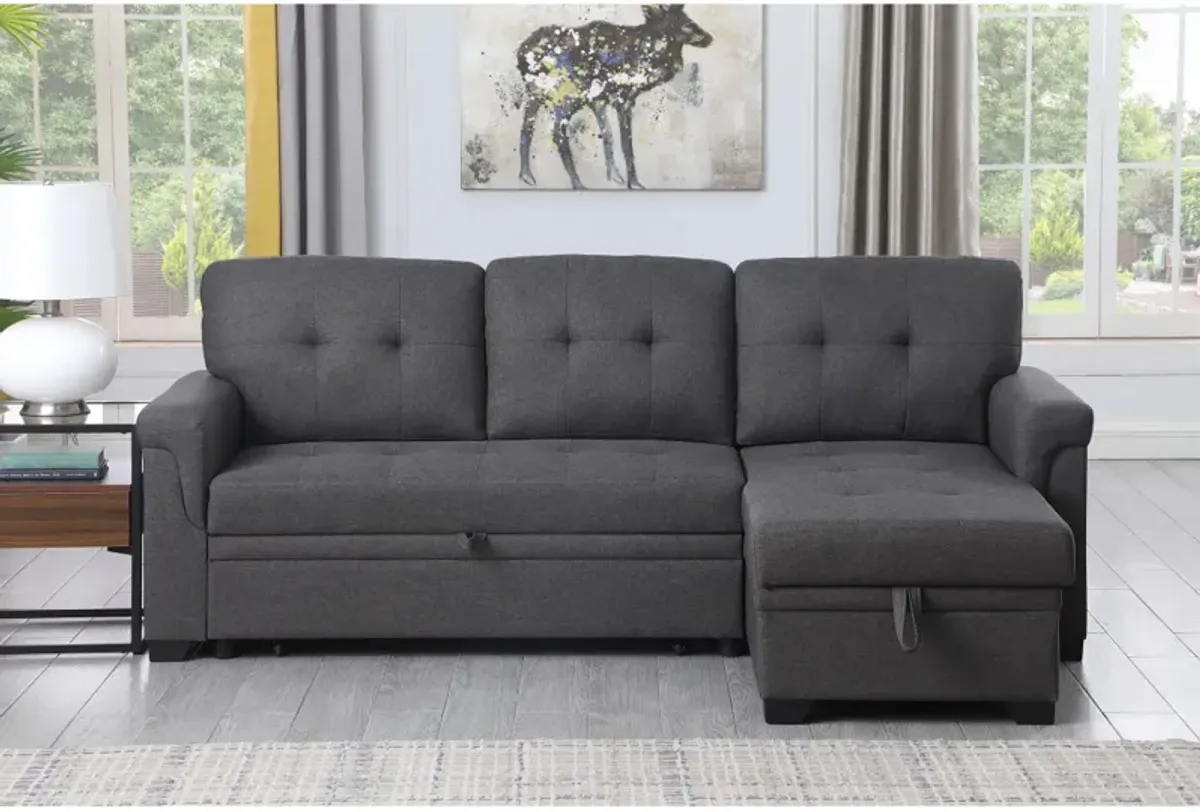 Lucca Dark Gray Linen Reversible Sleeper Sectional Sofa With Storage Chaise