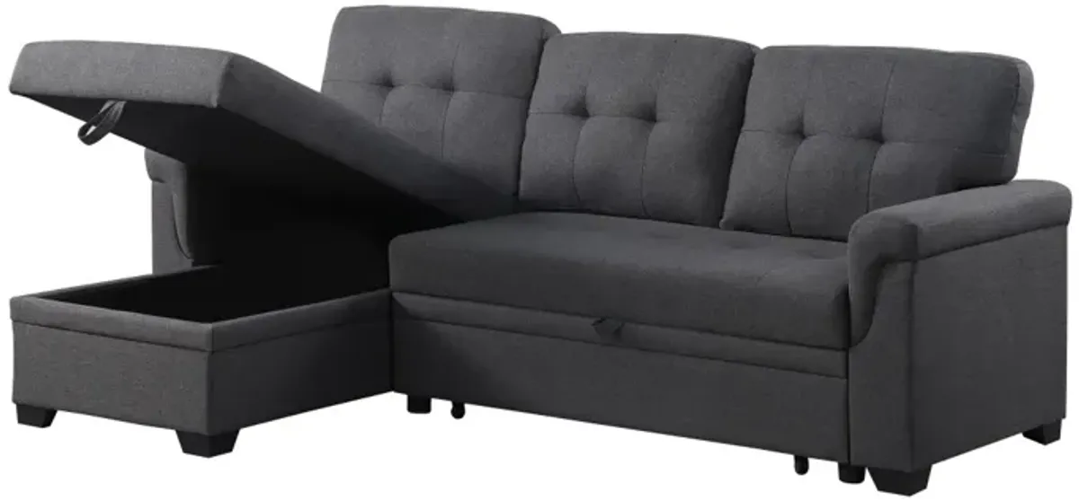 Lucca Dark Gray Linen Reversible Sleeper Sectional Sofa With Storage Chaise