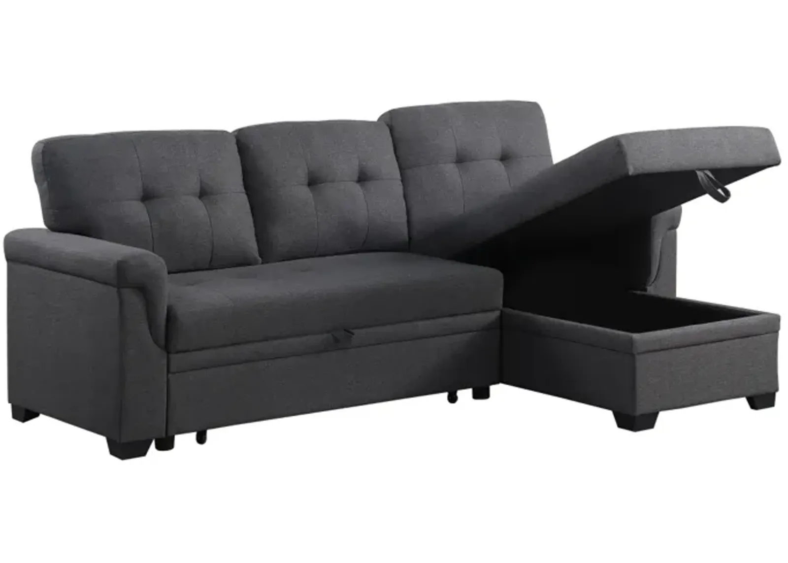 Lucca Dark Gray Linen Reversible Sleeper Sectional Sofa With Storage Chaise