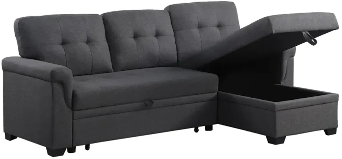 Lucca Dark Gray Linen Reversible Sleeper Sectional Sofa With Storage Chaise