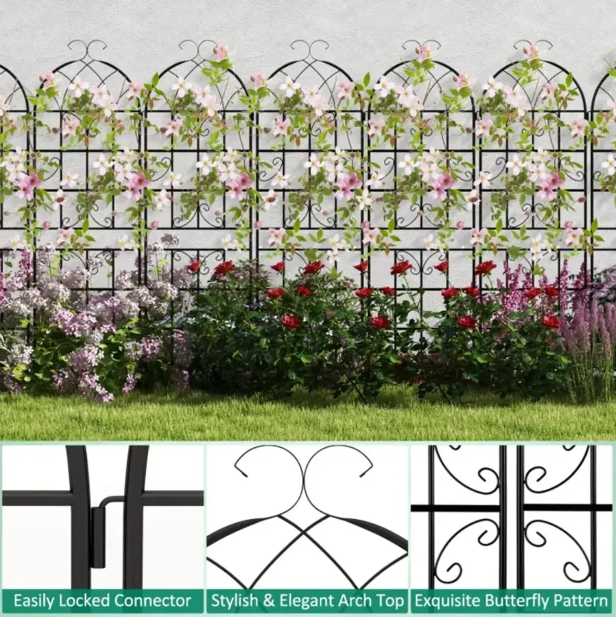 Hivvago 2/4 Pack 71 x 20 Inch Metal Garden Trellis for Climbing Plants