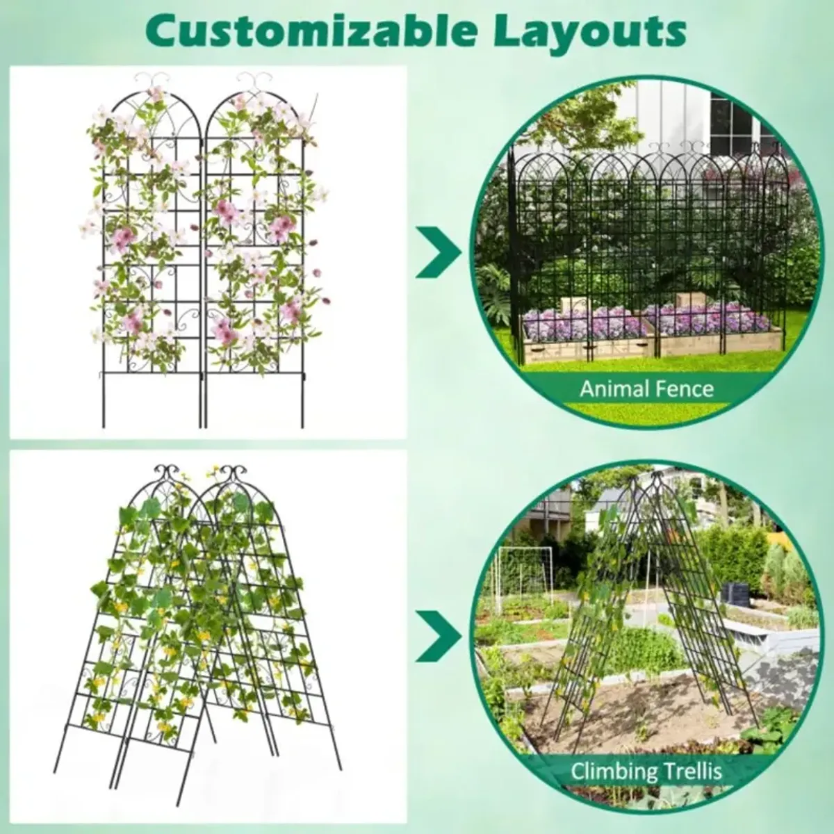 Hivvago 2/4 Pack 71 x 20 Inch Metal Garden Trellis for Climbing Plants