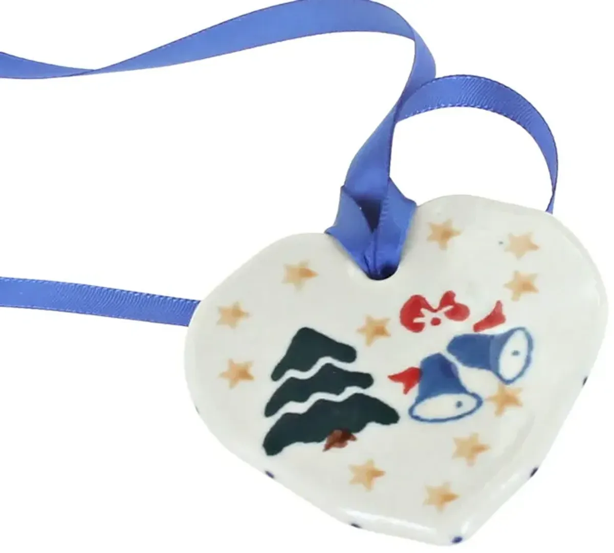 Blue Rose Polish Pottery Winter Bells Heart Ornament
