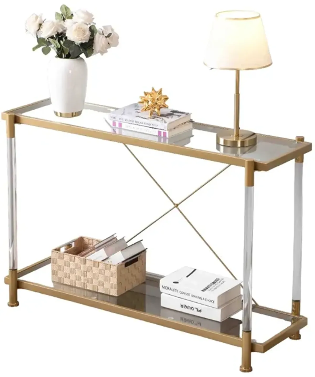 43.31'' Glass Sofa Table: Acrylic Side Console for Living Room & Bedroom - Elegant and Versatile Furniture Piece