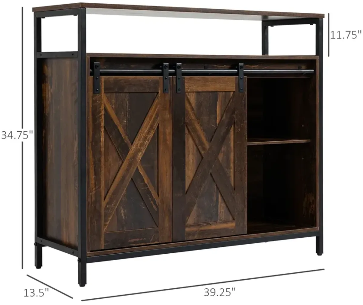 Rustic Brown Buffet: Industrial Sideboard with Sliding Barn Doors