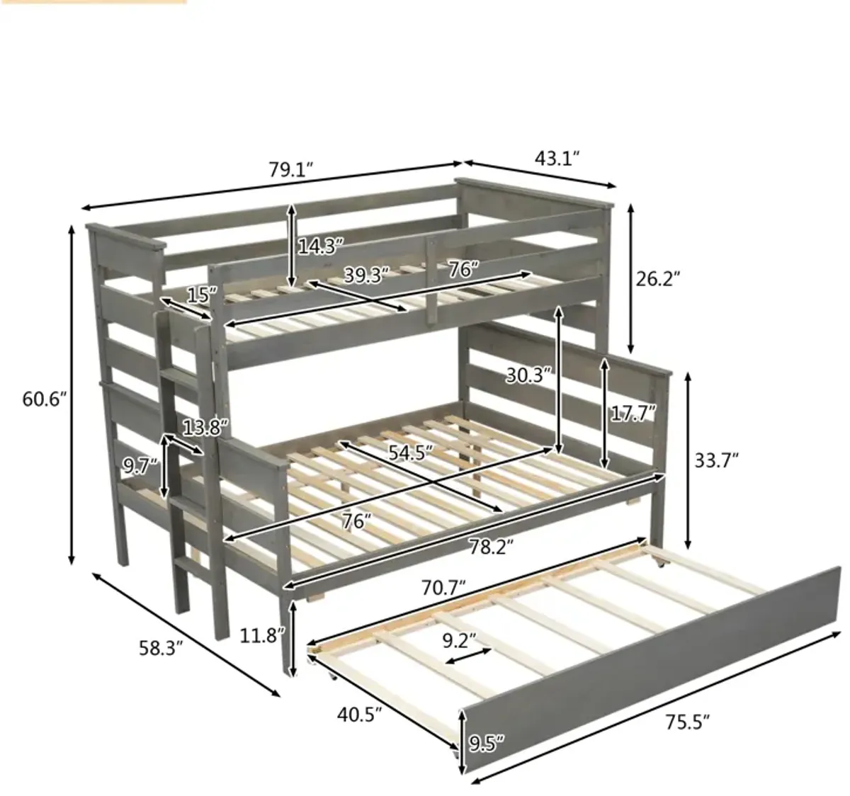 Merax Modern Bunk Bed with Trundle