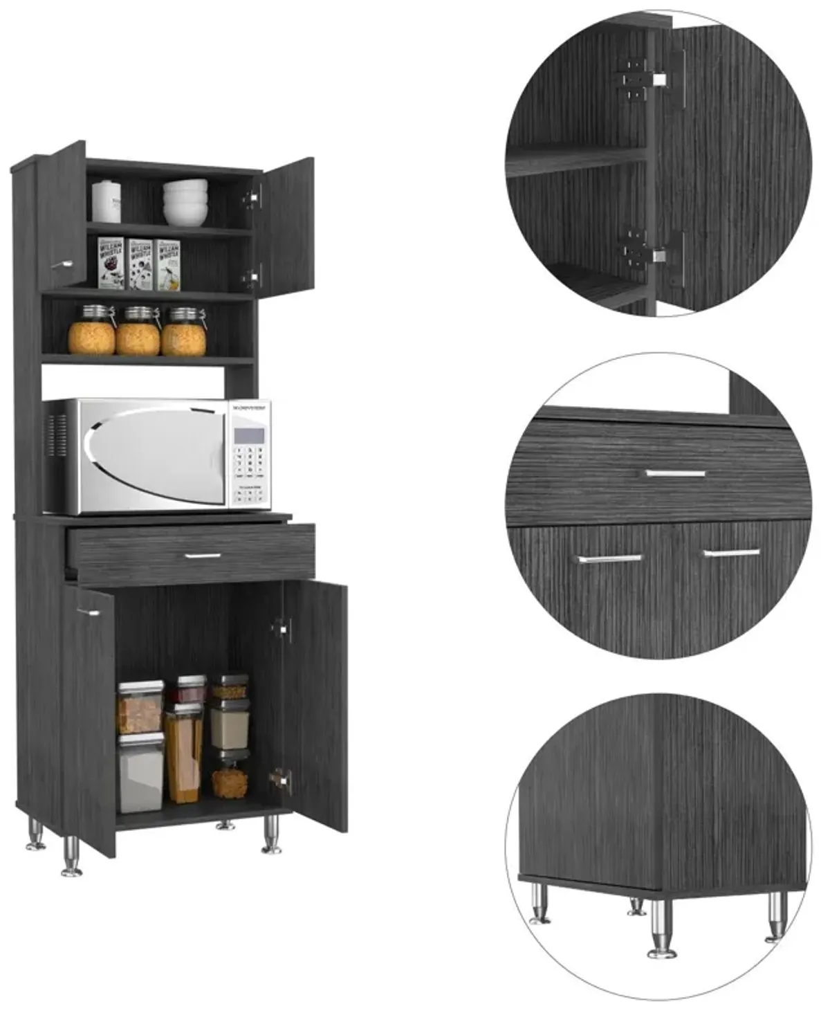 DEPOT E-SHOP Helis 60 Pantry Double Door Cabinet, One Drawer, Four Legs, Three Shelves