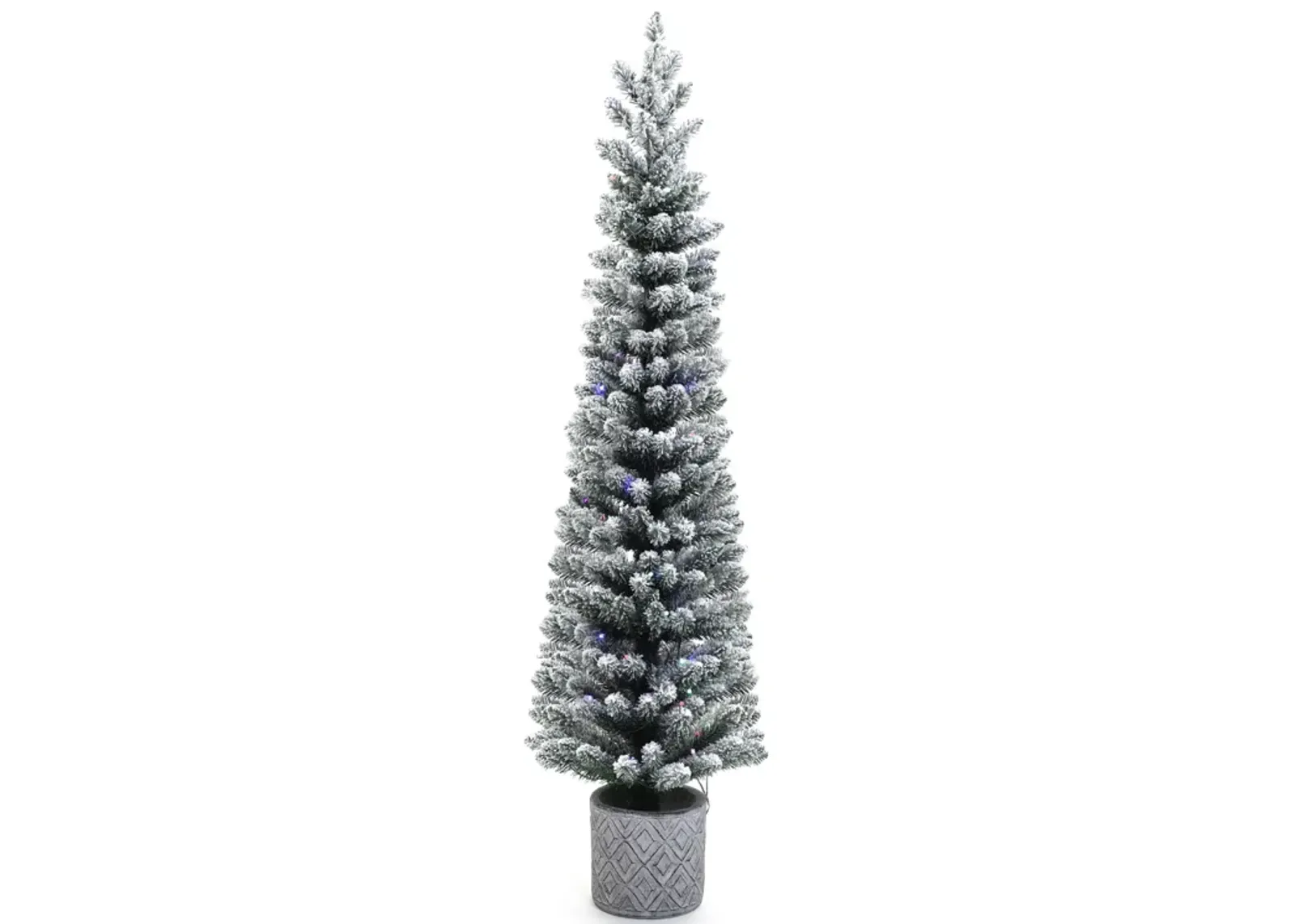 LuxenHome 5Ft Flocked Artificial Tree Potted with Multi-Color Lights