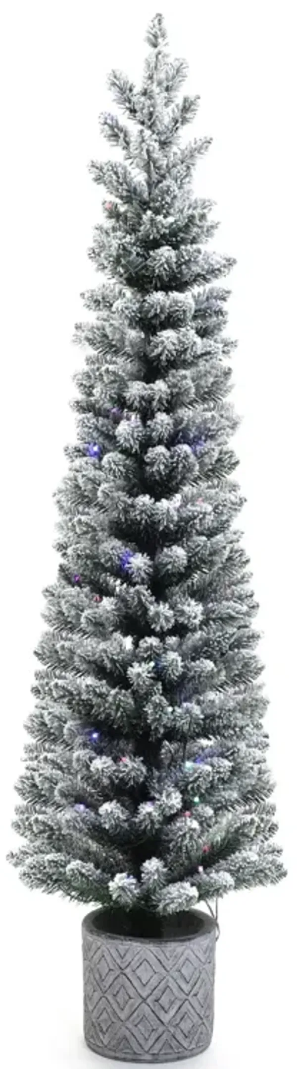 LuxenHome 5Ft Flocked Artificial Tree Potted with Multi-Color Lights