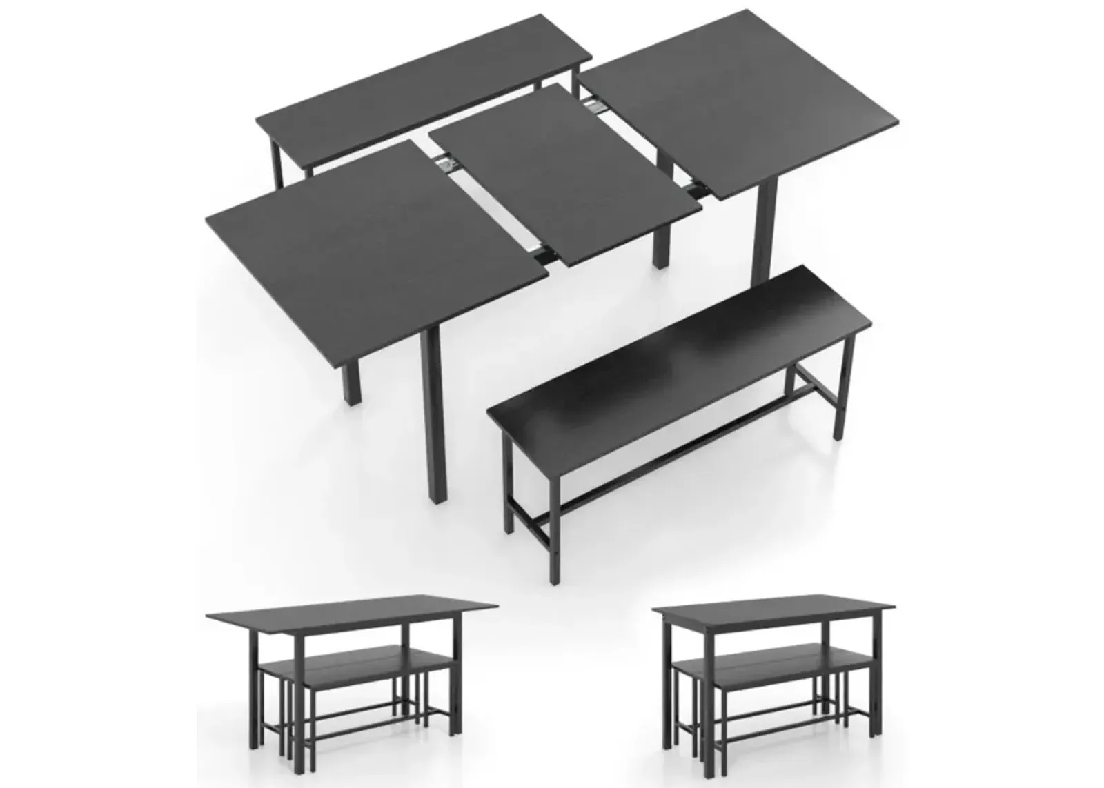 3 Piece Dining Table Set for 4-6 with 2 Benches